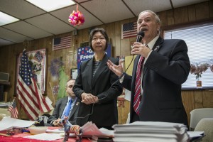 Assemblyman William Colton, right, District Leader Nancy Tong, center, and City Councilman Mark Treyger in the background, left. 