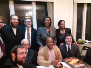 Brooklyn Borough President Eric Adams, Public Advocate Letitia James, City Council Finance Chair Julissa Ferreras and City Councilman Mark Weprin with Boro Parks Jewish community celebrating Tu B'Shuat