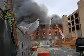 The waterfront fire destroyed this warehouse.