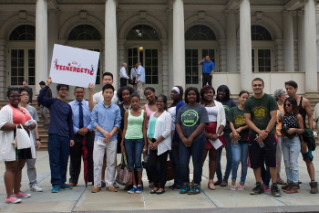 Students rally around the city paying for universal free lunch for all public school students. Photo by Jessica Nieberg