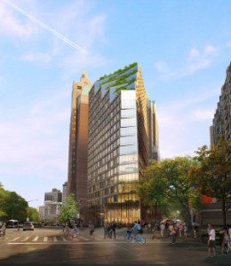 An art rendering of the building that will replace the current Brooklyn Hts LIbrary at Cadman Plaza.