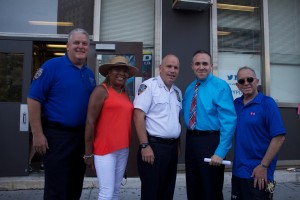 From left to right 60th Precinct Community Affairs Officer Tom Hopkins, Coney Island Activist Pam Harris, 60th Precinct Commanding Officer William Taylor, Community Board 13 Chair Stephen Moran​.