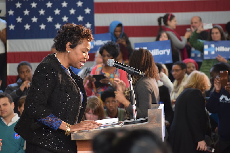 Flatbush Congresswoman Yvette Clarke, who co-hosted the event, introduces Hillary Clinton.