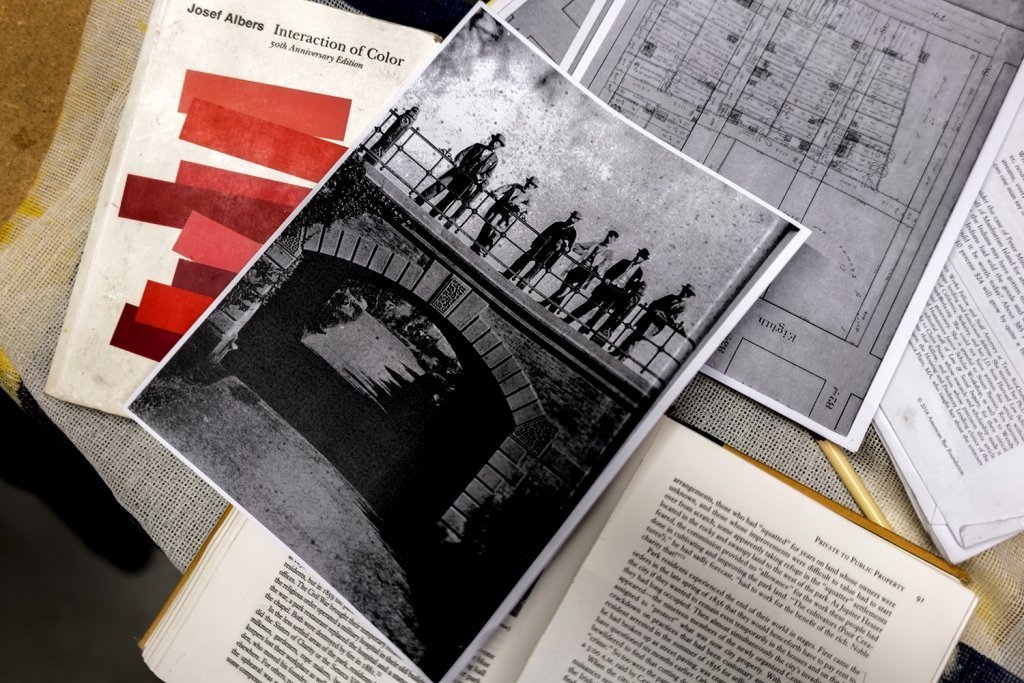 Jackson's recent body of work draws on social histories, past and present, as well as color theory. (Photos by Tsubasa Berg)