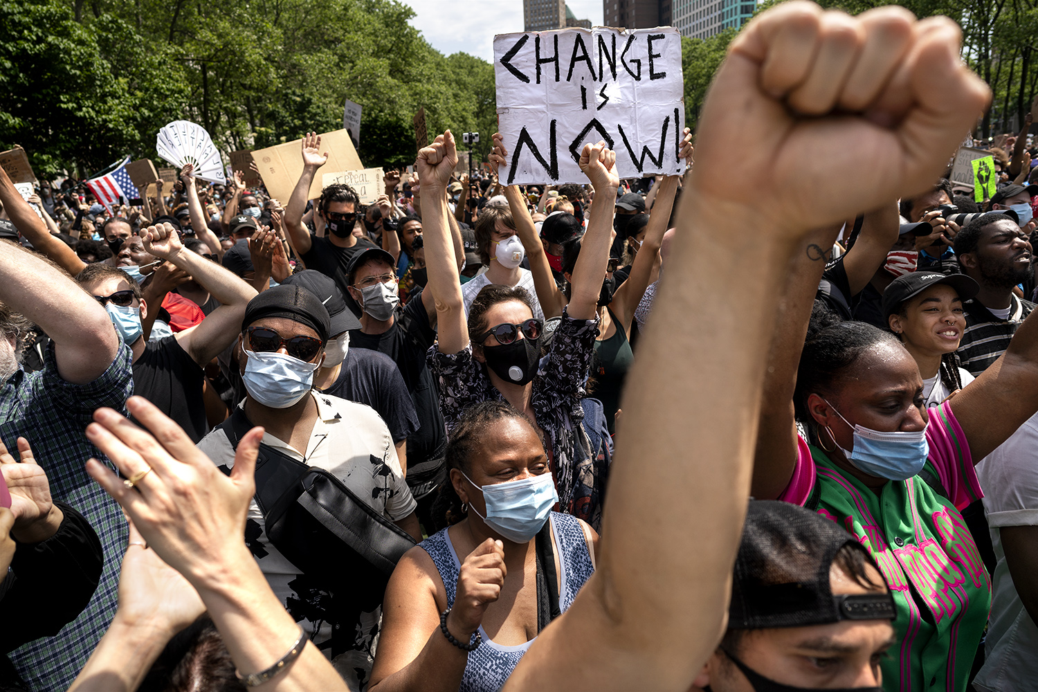 Thousands pack Cadman Plaza Park for George Floyd Memorial. (Photo by Tsubasa Berg)