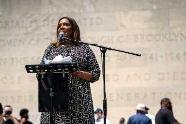Attorney General of New York Letitia James at George Floyd memorial in Brooklyn, NY.
