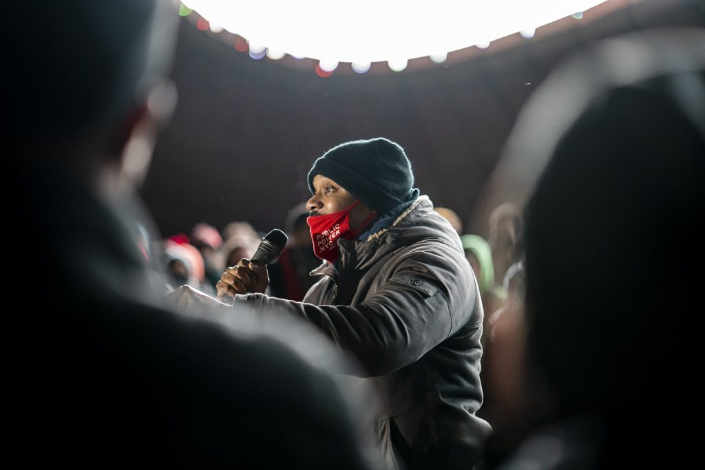 New York State Senator Jabari Brisport speaking at the rally