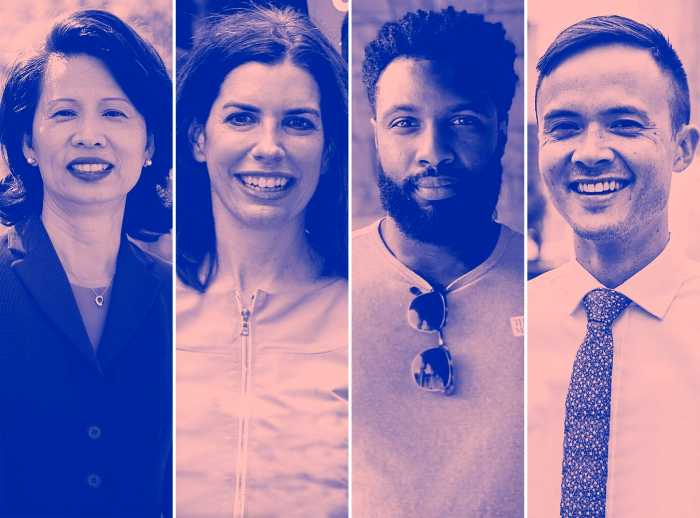 2021 City Council candidates L-R: Jenny Low (Photo source: jennylow.nyc), Julie Menin (Photo source: Julie Menin campaign fb page), Mario Rosser (Photo source: Mario Rosser fb page), Jeffrey Omura (Photo source: jeffreyomura.com)