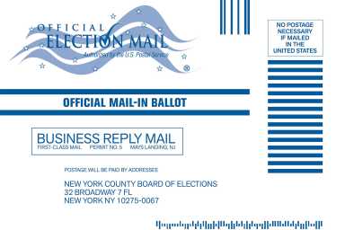Official Election Mail envelope with "No postage necessary if mailed in the united states" label.