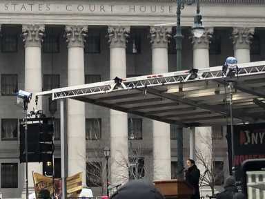 Ocasio-Cortez (D, NY) addressing the crowd at the Women's Unity Rally. Photo by Kelly Mena.