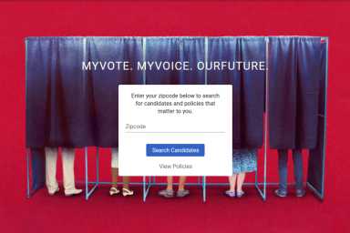 Banner from Myvoice Project website, where visitors can enter their zipcode to find out who's running for office in their districts.