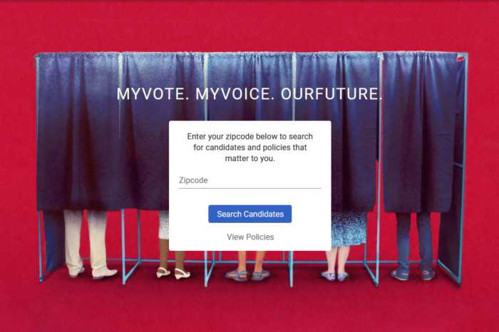 Banner from Myvoice Project website, where visitors can enter their zipcode to find out who's running for office in their districts.