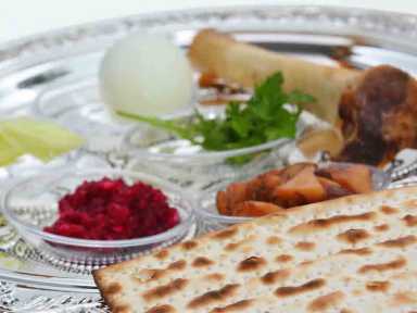 Passover Seder Plate with The seventh symbolic item used during the seder meal on passover Jewish holiday.