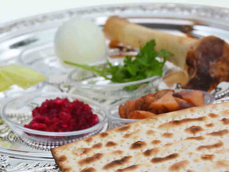 Passover Seder Plate with The seventh symbolic item used during the seder meal on passover Jewish holiday.
