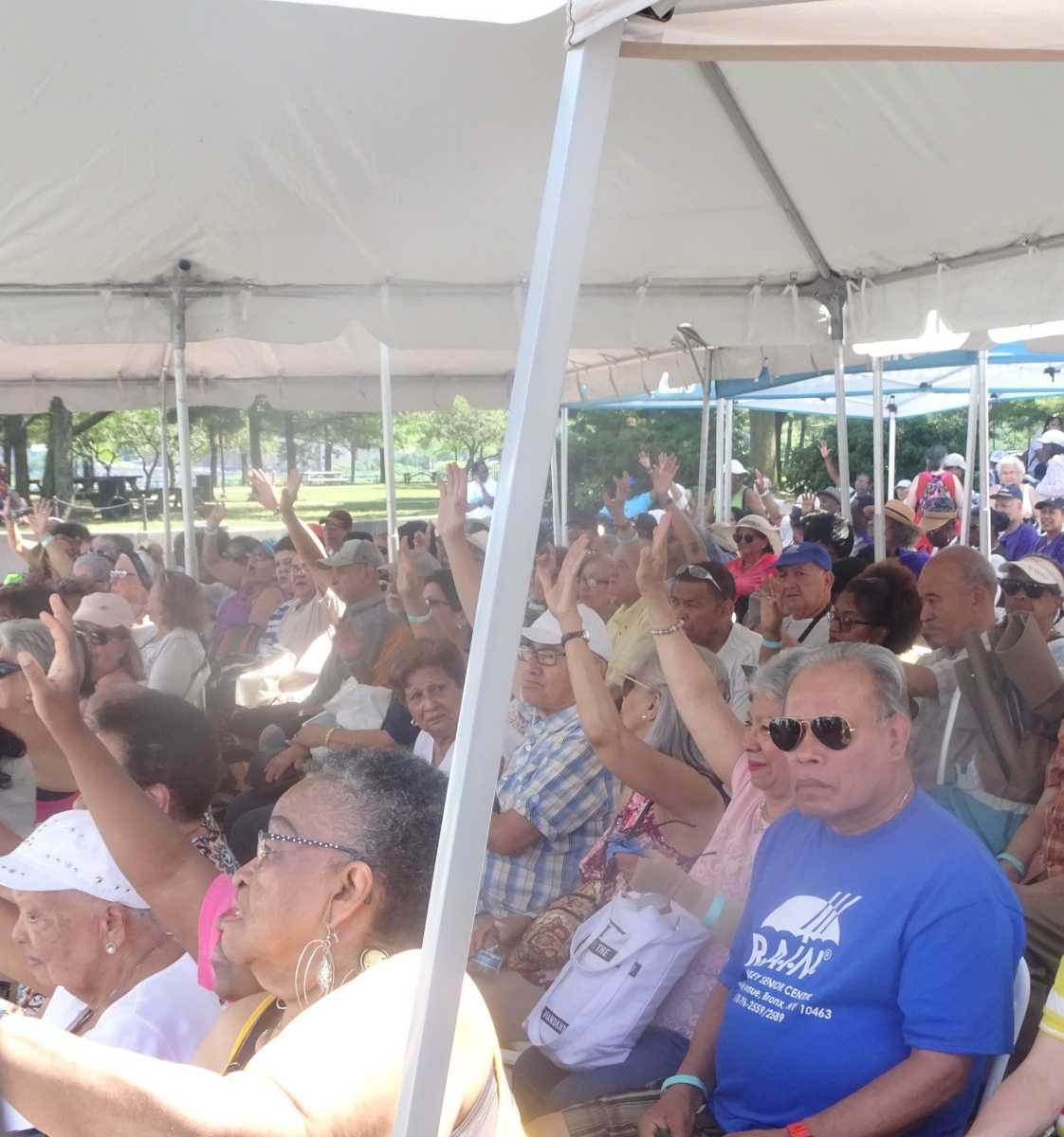 crowd at the event raising hands